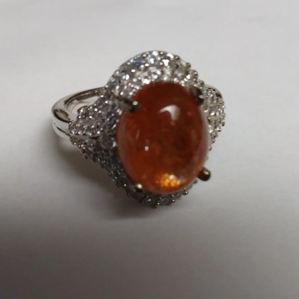 Stamped .925 Sandstone and Diamond Ring